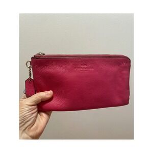 Coach Pink Pebbled Leather Double Zip Wallet‎ Clutch Bag